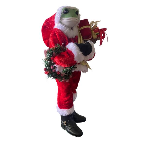 Vintage American Retro 22" Tall Frog w/ Santa Suit and Porcelain Head Christmas - Picture 5 of 13